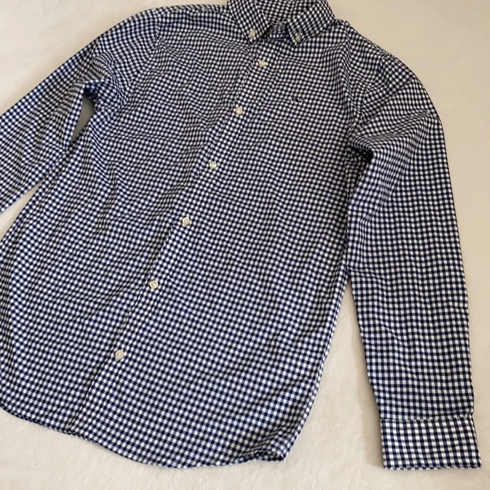 Vineyard Vines | Performance Gingham Button Down Nylon Whale Shirt Blue (L/16) - Picture 7 of 16